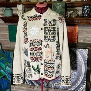 Vintage Crystal Kobe Ugly Christmas Sweater Festive Holiday Button Down Cardigan